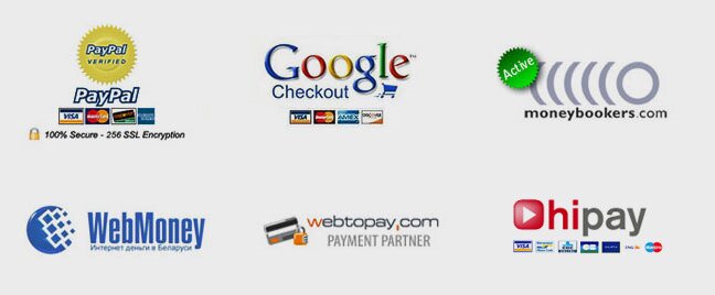 PayPal, MoneyBookers, Google Wallet, WebMoney